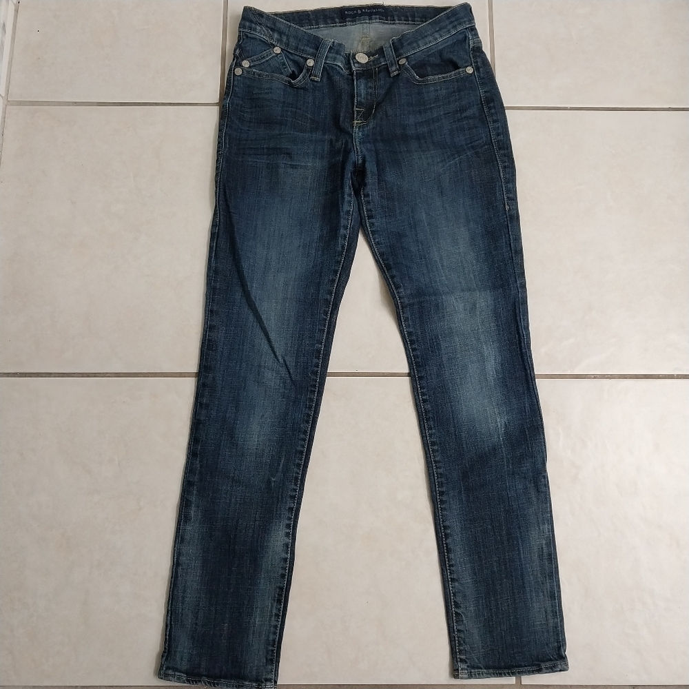 Rock & Republic Jeans Womens Berlin Low Rise Straight Dark Wash Denim sz 6p - Picture 2 of 13